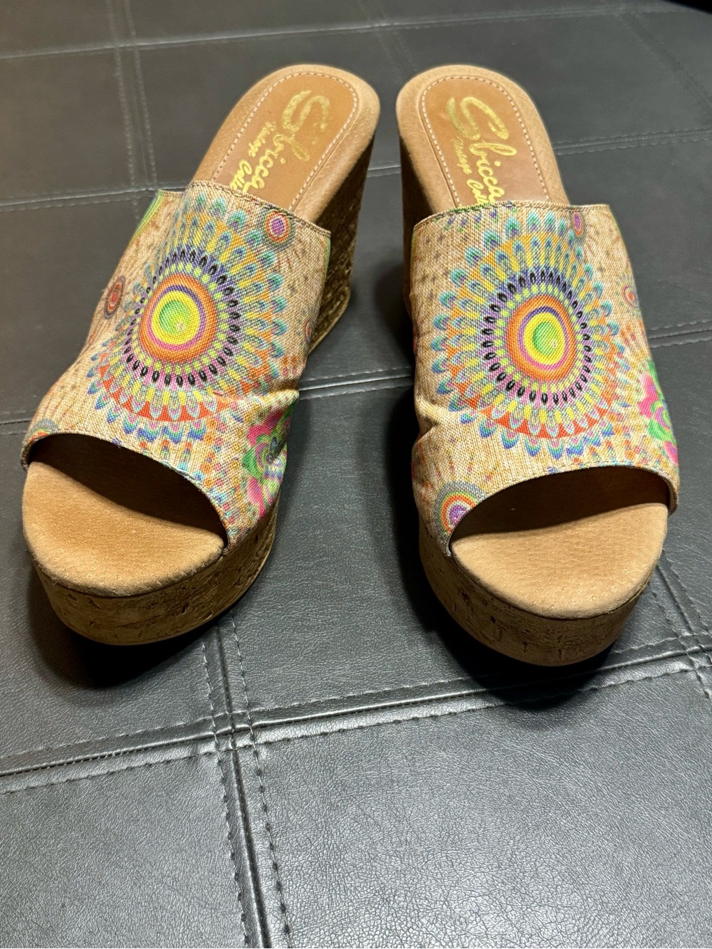 Sbicca Vintage Collection Multicolor Cork Wedge Platform Sandal Size 10M/41